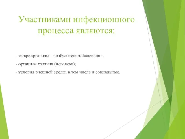 Участниками инфекционного процесса являются: - микроорганизм – возбудитель заболевания; - организм хозяина