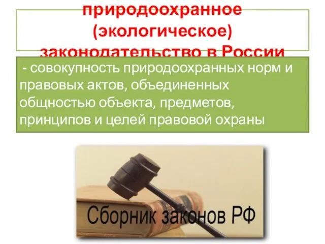 природоохранное (экологическое) законодательство в России - совокупность природоохранных норм и правовых актов,