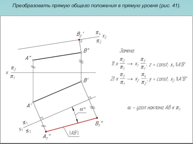 Преобразовать прямую общего положения в прямую уровня (рис. 41).