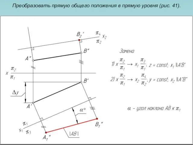 Преобразовать прямую общего положения в прямую уровня (рис. 41).