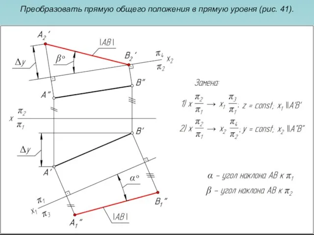 Преобразовать прямую общего положения в прямую уровня (рис. 41).