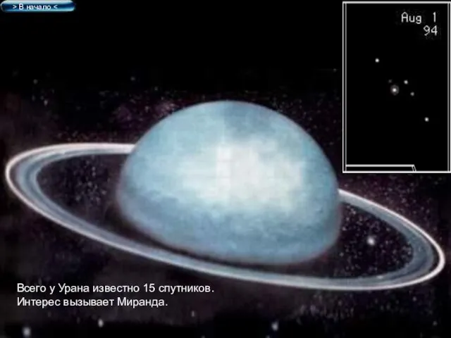 > В начало Всего у Урана известно 15 спутников. Интерес вызывает Миранда.