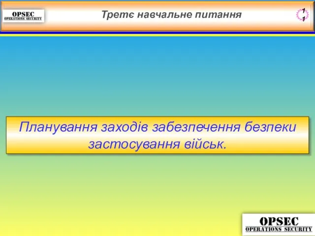 Планування заходів забезпечення безпеки застосування військ. Третє навчальне питання