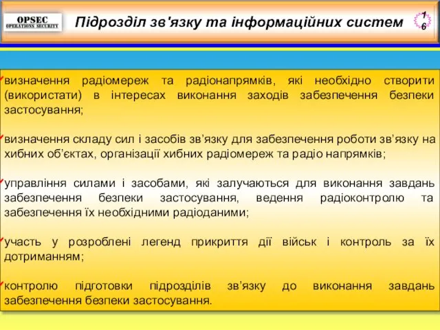 Підрозділ зв'язку та інформаційних систем визначення радіомереж та радіонапрямків, які необхідно створити