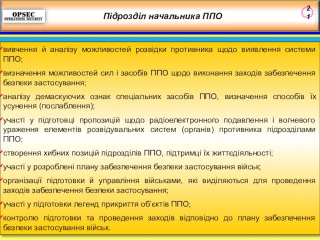 Підрозділ начальника ППО вивчення й аналізу можливостей розвідки противника щодо виявлення системи