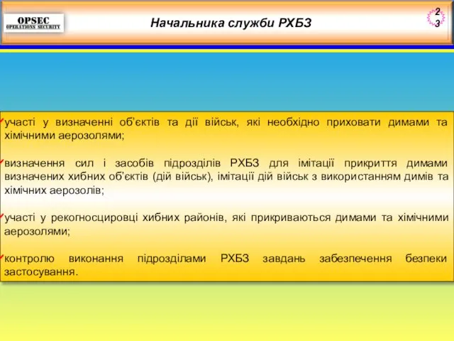 Начальника служби РХБЗ участі у визначенні об’єктів та дії військ, які необхідно