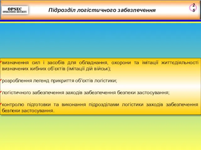 Підрозділ логістичного забезпечення визначення сил і засобів для обладнання, охорони та імітації