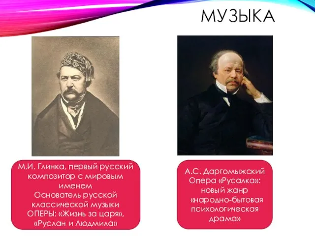МУЗЫКА М.И. Глинка, первый русский композитор с мировым именем Основатель русской классической