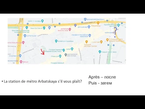 La station de métro Arbatskaya s’il vous plaît? Après – после Puis - затем