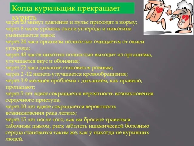 Когда курильщик прекращает курить через 20 минут давление и пульс приходят в