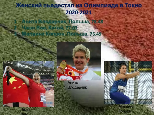 Женский пьедестал на Олимпиаде в Токио 2020-2021 1 Анита Влодарчик, Польша, 78.48