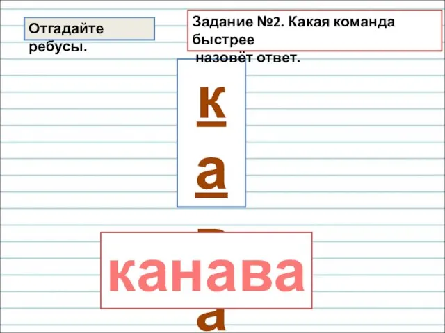 ка ва канава Отгадайте ребусы. Задание №2. Какая команда быстрее назовёт ответ.