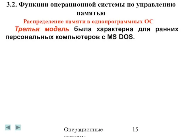 Операционные системы 3.2. Функции операционной системы по управлению памятью Третья модель была