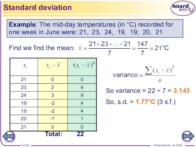 Total: 22 Example: The mid-day temperatures (in °C) recorded for one week