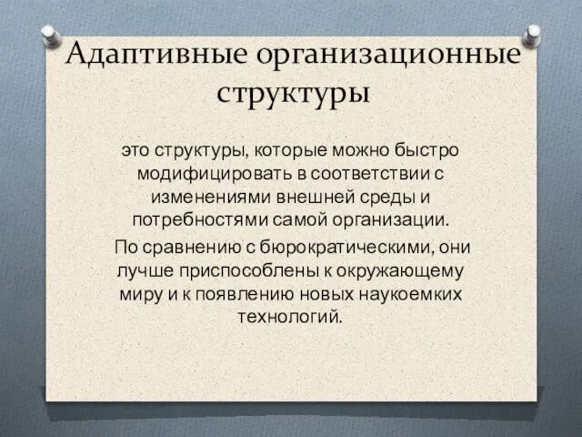 это структуры, которые можно быстро модифицировать в соответствии с изменениями внешней среды