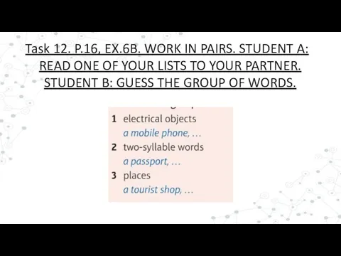 Task 12. P.16, EX.6B. WORK IN PAIRS. STUDENT A: READ ONE OF