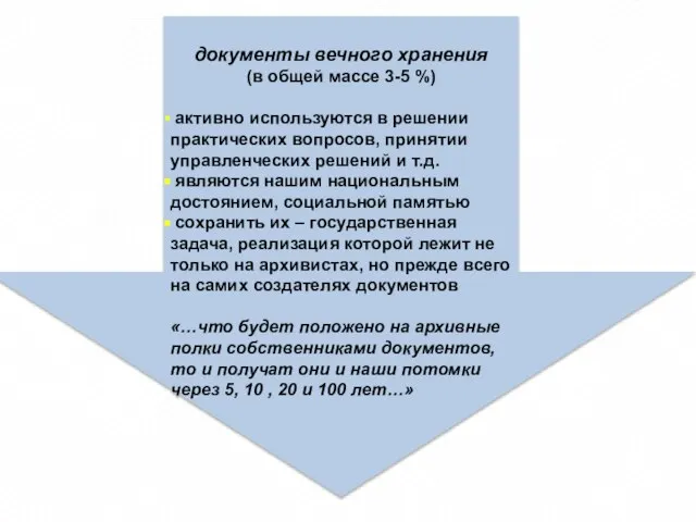 документы вечного хранения (в общей массе 3-5 %) активно используются в решении