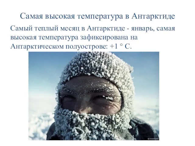 Самая высокая температура в Антарктиде Самый теплый месяц в Антарктиде - январь,