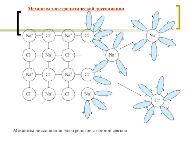 + - Механизм диссоциации электролитов с ионной связью Механизм электролитической диссоциации