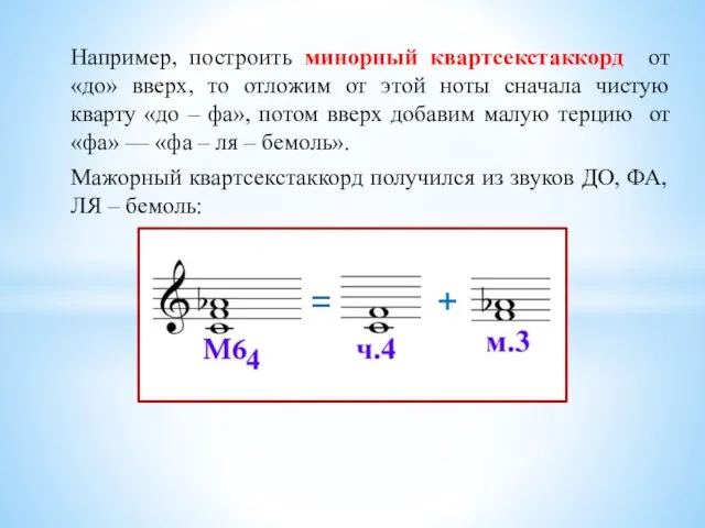 Например, построить минорный квартсекстаккорд от «до» вверх, то отложим от этой ноты