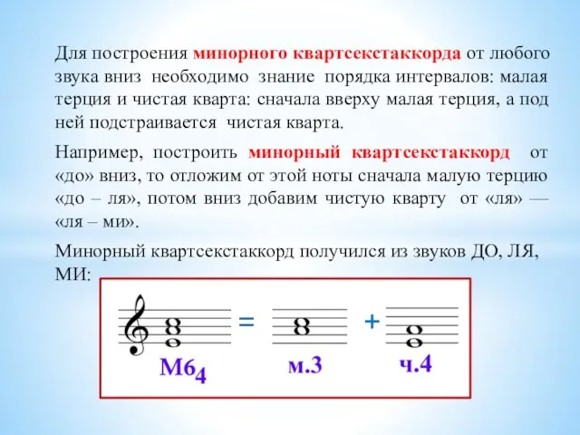 Для построения минорного квартсекстаккорда от любого звука вниз необходимо знание порядка интервалов: