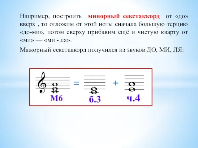 Например, построить минорный секстаккорд от «до» вверх , то отложим от этой