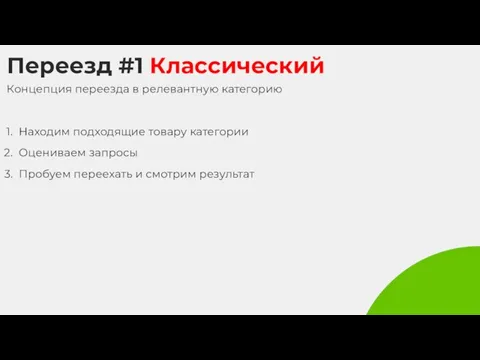 Переезд #1 Классический Концепция переезда в релевантную категорию Находим подходящие товару категории