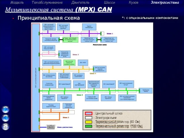 Мультиплексная система (MPX) CAN Принципиальная схема *: с опциональными компонентами