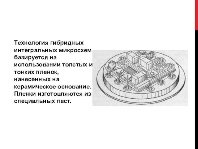 Технология гибридных интегральных микросхем базируется на использовании толстых и тонких пленок, нанесенных