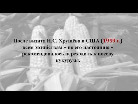 После визита Н.С. Хрущёва в США (1959 г.) всем хозяйствам – по