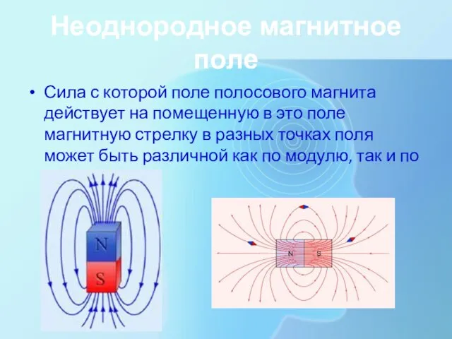 Неоднородное магнитное поле Сила с которой поле полосового магнита действует на помещенную
