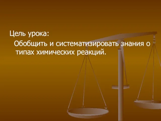 Цель урока: Обобщить и систематизировать знания о типах химических реакций.