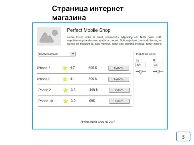 Страница интернет магазина