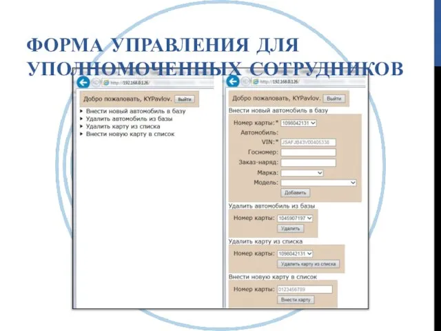 ФОРМА УПРАВЛЕНИЯ ДЛЯ УПОЛНОМОЧЕННЫХ СОТРУДНИКОВ