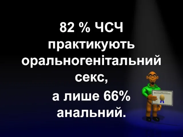 82 % ЧСЧ практикують оральногенітальний секс, а лише 66% анальний.