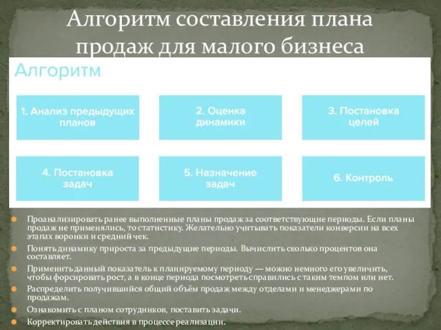 Проанализировать ранее выполненные планы продаж за соответствующие периоды. Если планы продаж не