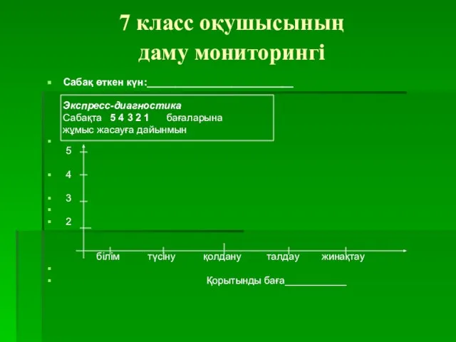 7 класс оқушысының даму мониторингі Сабақ өткен күн:__________________________ Экспресс-диагностика Сабақта 5 4