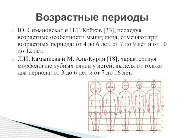 Ю. Симановская и П.Т. Койков [33], исследуя возрастные особенности мышц лица, отмечают