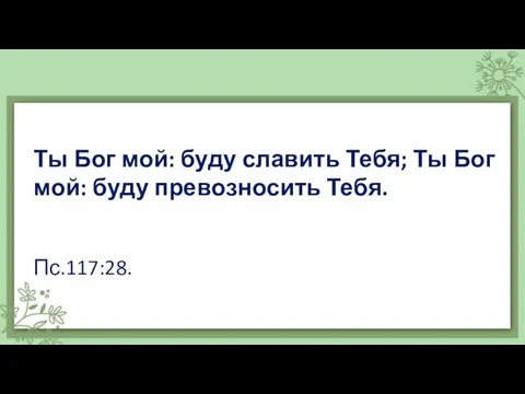 Ты Бог мой: буду славить Тебя; Ты Бог мой: буду превозносить Тебя. Пс.117:28.