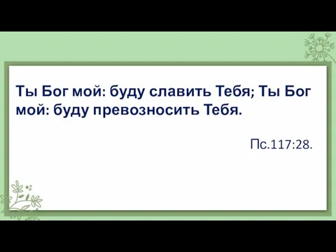 Ты Бог мой: буду славить Тебя; Ты Бог мой: буду превозносить Тебя. Пс.117:28.