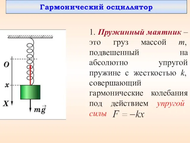 Гармонический осциллятор 1. Пружинный маятник – это груз массой m, подвешенный на