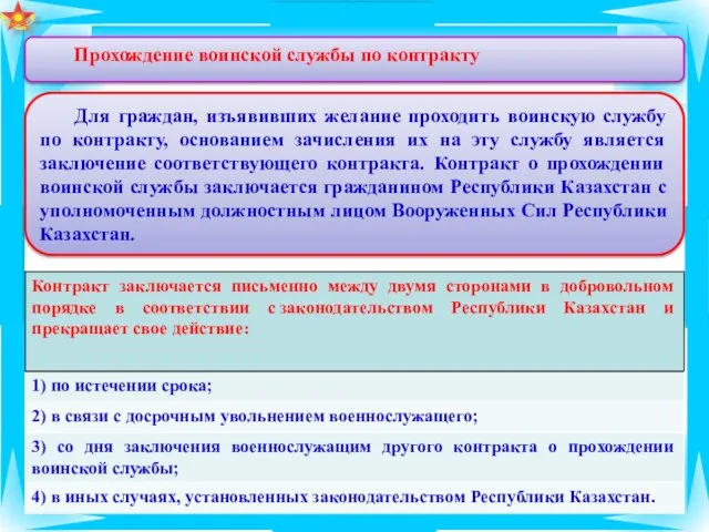 Прохождение воинской службы по контракту Для граждан, изъявивших желание проходить воинскую службу