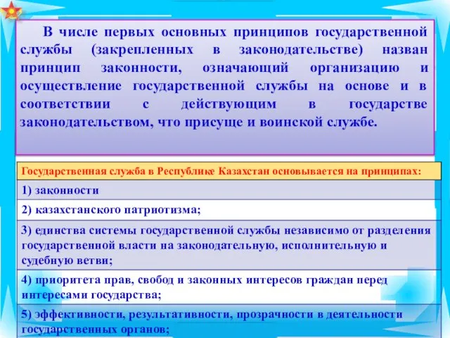 В числе первых основных принципов государственной службы (закрепленных в законодательстве) назван принцип