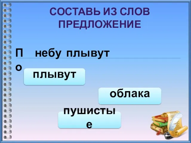 СОСТАВЬ ИЗ СЛОВ ПРЕДЛОЖЕНИЕ По небу плывут плывут пушистые облака