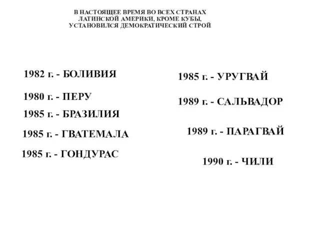 1980 г. - ПЕРУ 1982 г. - БОЛИВИЯ 1985 г. - БРАЗИЛИЯ