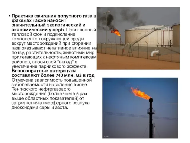 Практика сжигания попутного газа в факелах также наносит значительный экологический и экономический