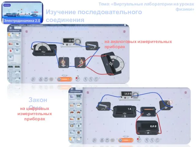 Изучение последовательного соединения проводников Закон Ома на аналоговых измерительных приборах на цифровых