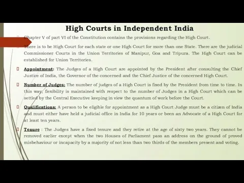High Courts in Independent India Chapter V of part VI of the