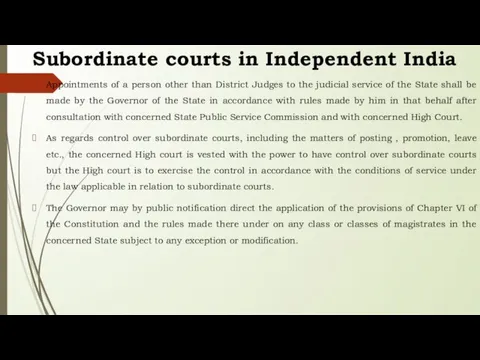Subordinate courts in Independent India Appointments of a person other than District