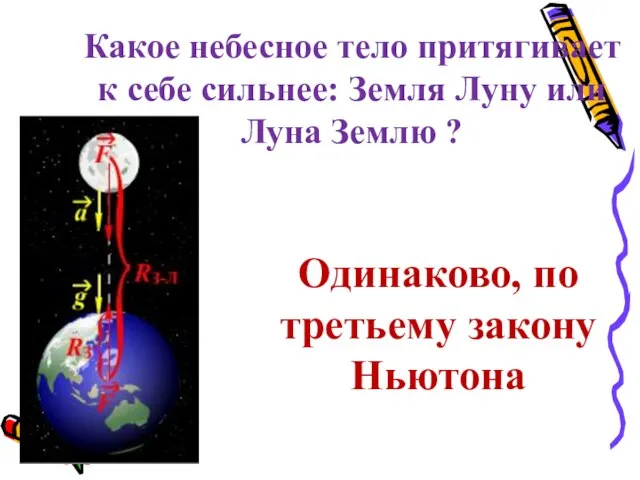 Какое небесное тело притягивает к себе сильнее: Земля Луну или Луна Землю